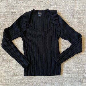 Anthropologie Maeve Black Ruffle Sweater